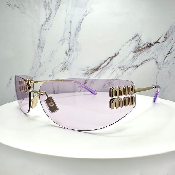 New MIU MIU Sunglasses Pale Gold Pink Lens Wrap Rimless AUTHENTIC Runway 2025 main image 9